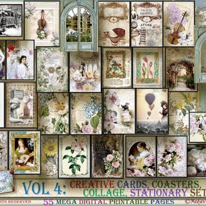 Vol 4 Creative Cards, Coasters, Collage & Stationary Set. Travel themed diy journal/greeting/postcards. Tons of Elements to adorn Journals.