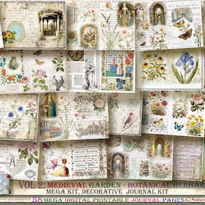 58 Digitals. Vol 2 MEDIEVAL GARDEN: Botanical, Herbarium Junk Journal Kit. Renaissance, Medieval inspired. Decorative printables. Botany.