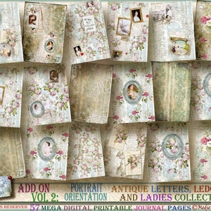 Vol 2 ADD On Part 2 for ANTIQUE Letters, Ledgers & Ladies. Portrait Orientation (Tall format) Mega 57 digital decorative vintage printables