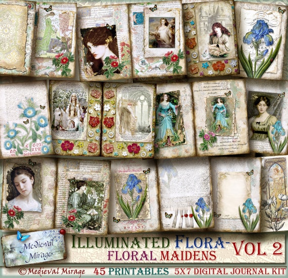 Vol 2- ILLUMINATED Flora-floral Maidens, Digital Journal Kit. 45  Printables. Antique, Botanical, Medieval Manuscript, Pre-raphaelite, Botany  - Etsy