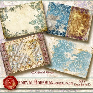 MEDIEVAL Boho Journal Pages kit digitale junk journal. Boho, vintage. Arazzo, ricamo, zingaro, damasco, tribale, vecchio script, angosciato