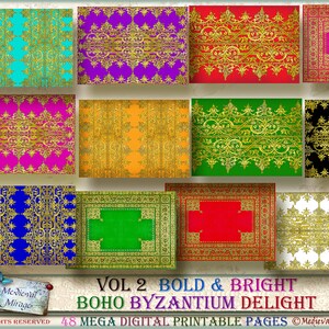 Vol 2: Bold & Bright BOHO Byzantium Delight. 48 stampabili digitali dai toni gioiello. Colore a tema/ Boho/Gypsy/Modelli di ricamo storici