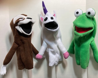 Hand Puppets - Unicorn - Sloth - Frog