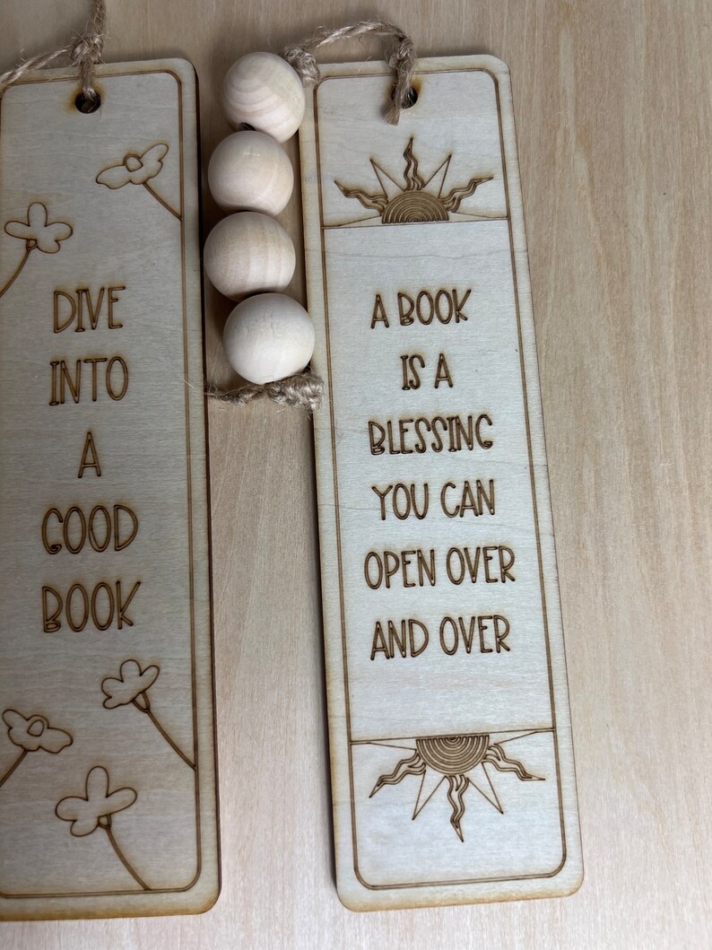 Laser Engraved Wooden Bookmark Set: Natural Wood Beads - Etsy