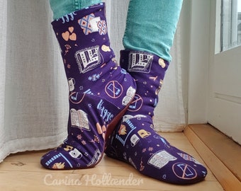 Canmore Cuddle Boots PDF sewing pattern, for KNIT FABRICS, ankle/mid/knee height slippers, with or without zipper, adult sizes