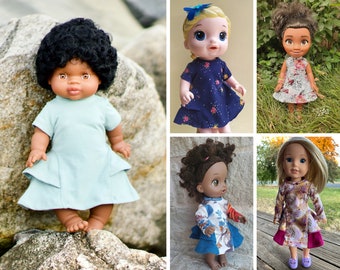 Sugar Pea doll dress sewing pattern for 11-16" dolls, such as Minikane, Wellie Wisher, Baby Alive, and more!
