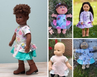 Padrão de costura para vestido de boneca Sugar Pea para bonecas de 18" (American Girl), bonecas de 15" (Bitty Baby) e bonecas Cabbage Patch (13" e 16")