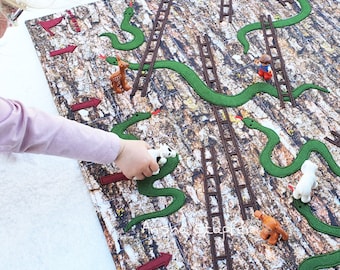 Tapete de jogo DIY Snakes and Ladders, tutorial e modelos para impressão, versão sem costura e versão costurada