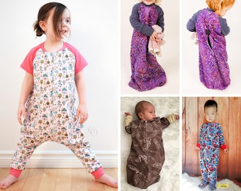 Stylin' Snuggler Sleep Sack/Sleep Suit PDF Patron de couture pour bébés, tout-petits et enfants jusqu'à la taille 12, avec option anti-évasion