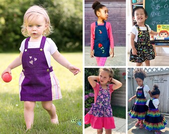 Vestido de aventura Gold River, padrão de vestido macacão/macacão para bebês, crianças pequenas e meninas, bolso e passadores de cinto opcionais