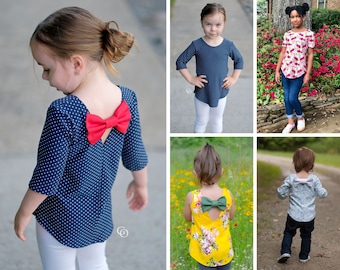 Padrão de costura superior Little Bow Pea para bebês, crianças e meninas