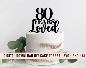 Adorno para tarta DIY de 80 años (SVG) / Adorno gráfico para tarta de 80 cumpleaños / Adorno para tarta descargable / Clip art para tarta / Decoración para fiesta de los 80