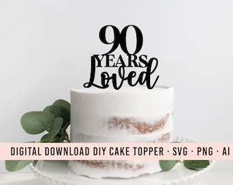 Adorno para tarta DIY de 90 años (SVG) / Adorno gráfico para tarta de 90 cumpleaños / Adorno para tarta descargable / Clip art para tarta / Decoración para fiesta de los 90