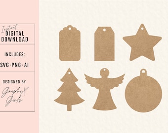 Etiquetas de media Descarga SVG / Etiquetas de regalo Descarga instantánea / Gráfico SVG / Gráfico de adorno / Clip Art de árbol de Navidad / Angel Clip Art