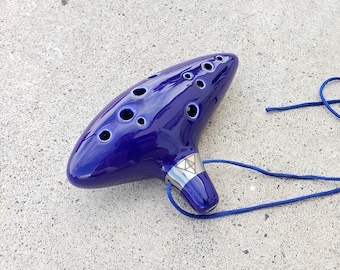 Blue Zelda Ocarina of Time Ceramic Alto C 12 Hole Flute Music Instrument Link Nintendo Birthday Christmas Xmas Gift