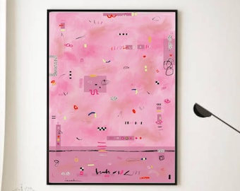 Impresión artística abstracta rosa, pintura en lienzo grande, minimalista, pastel, geométrica vertical, decoración para sala de estar