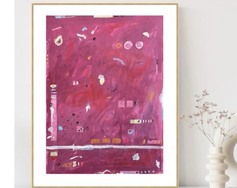 Original Pink Abstract Painting on Paper Colourful Abstract Art Modern Abstract Art Mixed Media Art Small Abstract Art Minimalist Wall Art