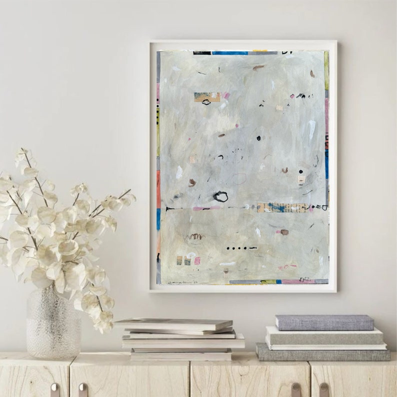 Original abstract painting neutral wall art colourful abstract painting on paper