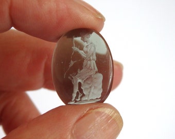 DIANA GODDESS of the HUNT smoky grey Venetian glass Intaglio, oval ~ 20mmx15mm ~ loose unset Tagliamonte intaglios