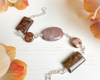 Sterling Silver Bracelet, Jasper Stone, Semi Precious, Boho Chic Jewelry, Statement Bracelet, OOAK