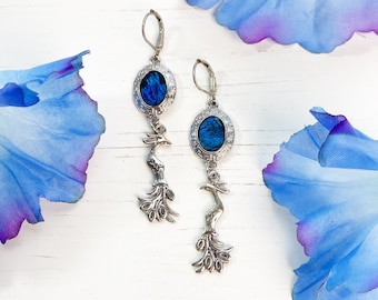 Peacock Earrings - Statement Jewelry - Cabochon - Teal - Fashion Accessories - Bird - Dangle Earrings