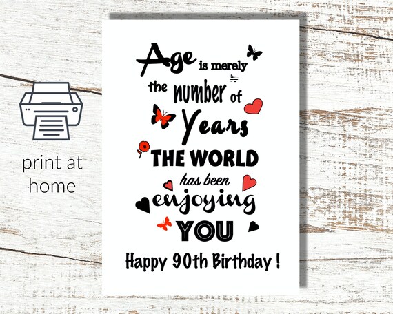 Instant Download 90th Birthday Card to Download and Print at | Etsy