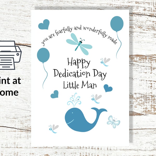 Print at Home Dedication Card Instant Download - Happy Dedication Day Little Man to download and print at home - Digital File