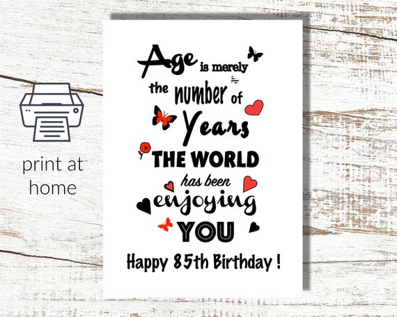 Instant Download 85th Birthday Card to Download and Print at | Etsy