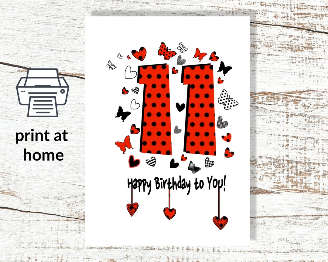 Instant Download and Print at Home 11th Birthday Greeting Card ...