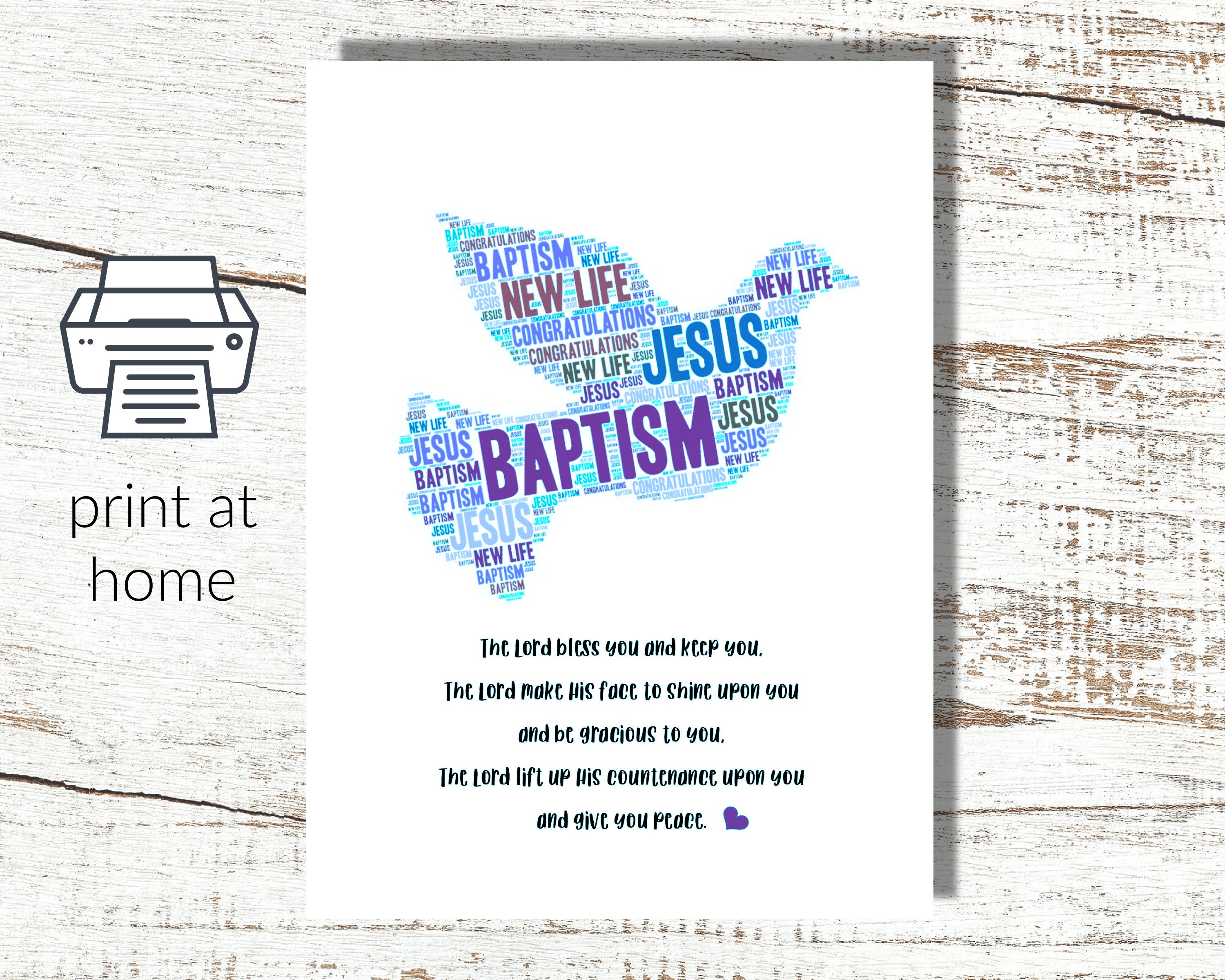Print at Home Baptism Card Instant Download Water Baptism Printable