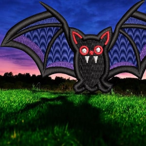 Embroidered Vampire Bat Iron-On Patch: Halloween Applique
