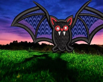 Embroidered Vampire Bat Iron-On Patch: Halloween Applique