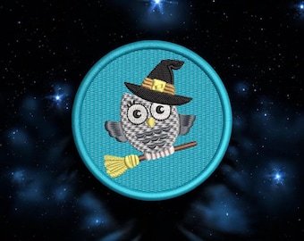 Adorable Owl Broomstick Patch, Iron-On Owl Motif, Embroidered Applique, Sewing Notion
