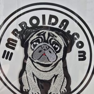 Small 8cm x 6cm, Pug Iron-On Patch, Dog Lovers Gift, Pug Lovers, Bag Patches, Jeans Patch, Cute Patch - Chinchilla