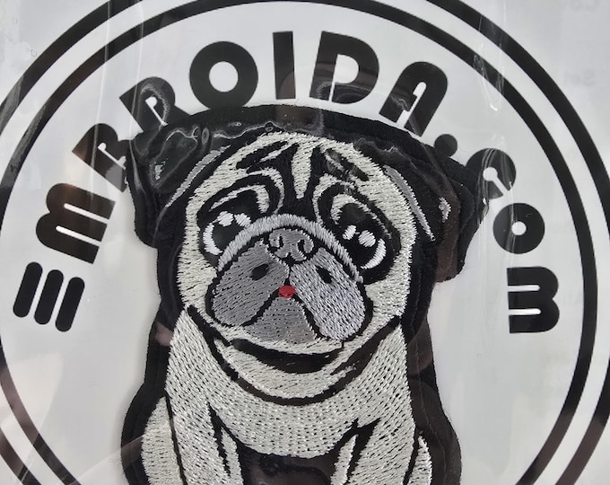 Small 8cm x 6cm, Pug Iron-On Patch, Dog Lovers Gift, Pug Lovers, Bag Patches, Jeans Patch, Cute Patch - Chinchilla