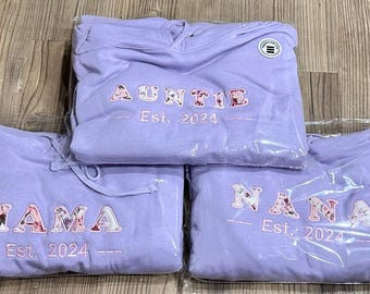Keepsake Hoodie - Applique Baby's First Baby-Grow Embroidered onto Hoodie - Personalised Gift, Keepsake for Mama, Dada, Auntie, Uncle, Nana