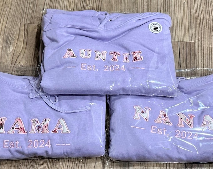 Keepsake Hoodie - Applique Baby's First Baby-Grow Embroidered onto Hoodie - Personalised Gift, Keepsake for Mama, Dada, Auntie, Uncle, Nana