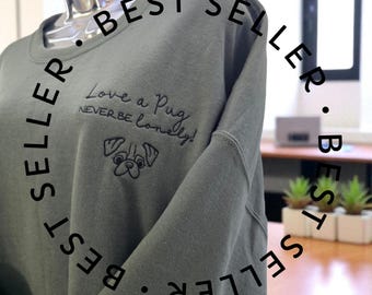 Love a Pug Sweatshirt: Dog Lover Gift with Pawprint Sleeve