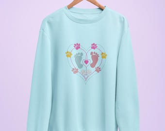 Embroidered Sweatshirt for Baby & Dog Lovers, Cute Design, Animal Lover Gift, Baby and Puppy Feet Theme, Unique Jumper