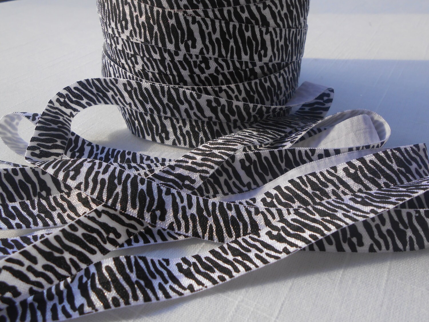 Zebra Printed Fold Over Elastic Printed FOE Black and White 5/8