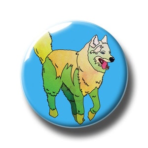 Huksy Dog Badge, Husky Pin, Dog Pin, Dog Badge, Yellow Green Dog, Blue Badge, Dog Lover, Animal Lover, Button Badge, Badge Pack, Dog, Badges image 1