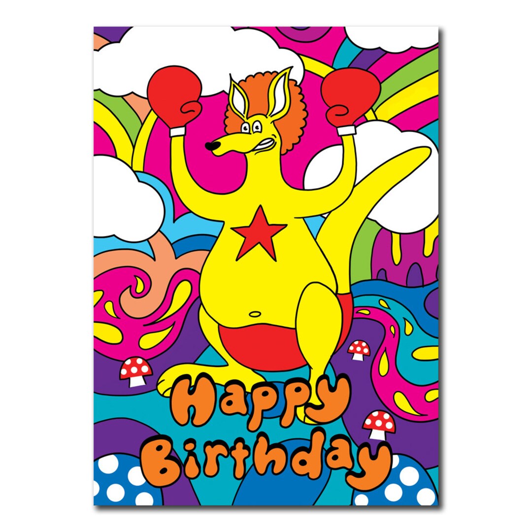 Kangaroo Birthday Card Funny Birthday Card Cartoon Birthday Etsy