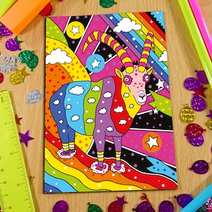 Goat Notebook, A6 Notebook, Psychedelic Notebook, Pocket Notepad, Lined Paper, Stationery, Recycled Paper, Illustrated Notebook.