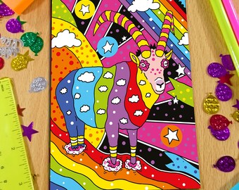 Ziegen Notizbuch, A6 Notizbuch, Psychedelisches Notizbuch, Pocket Notepad, Liniertes Papier, Briefpapier, Recyclingpapier, Illustriertes Notizbuch.
