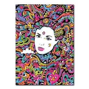 Geburtstagskarte, Grußkarten, psychedelische Karte, bunte Karte, verrückte Karte, Trippy-Karte, Geburtstagskarte, Mädchen-Geburtstagskarte, Porträt-Karte