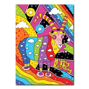 Biglietto di compleanno, biglietto divertente, biglietto per fidanzato, biglietto per fidanzata, biglietto per lui, biglietto per lei, biglietto d'auguri, biglietto psichedelico, biglietto con capra, biglietto di compleanno