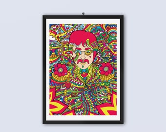 John Lennon Art Print, Beatles Art Print, Sgt Pepper, Psychedelic Giclée, Boyfriend Gift, Husband Gift, 1960s Art, Dad Gift, Mum Gift