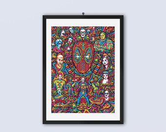 Deadpool Art Print , Superhero Art Print, Marvel Art Print, Fine Art, Art Deco, Boyfriend Gift, Husband Gift, Gift For Men, Psychedelic Art