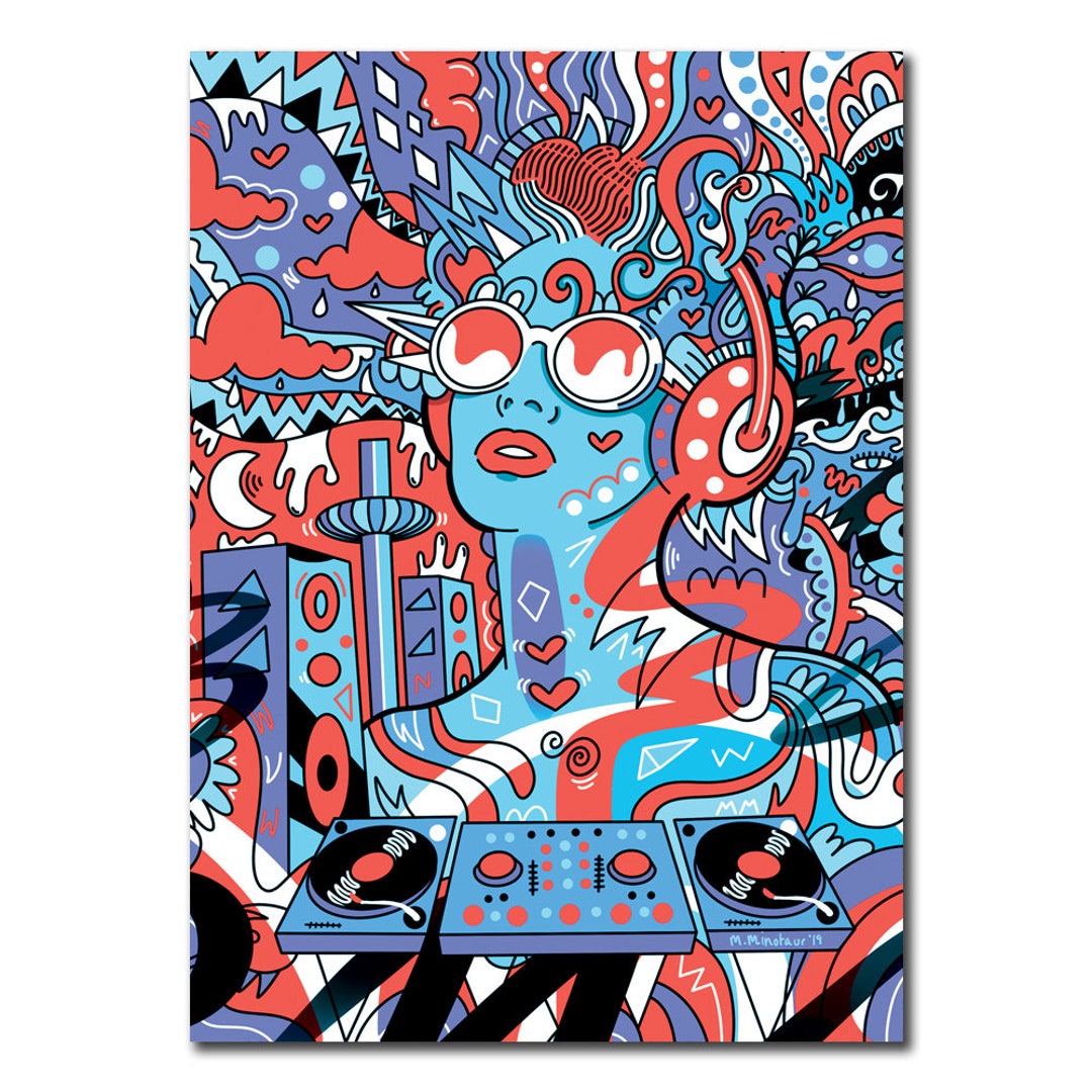 Raver Card DJ Birthday Card, Raver Card, Techno Music Card, Psychedelic Card ...