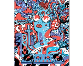 DJ Birthday Card, Raver Card, Techno Music Card, Psychedelic Card, Electronic Music Lover, Alternative Gift, Boyfriend Card, Girlfriend Card